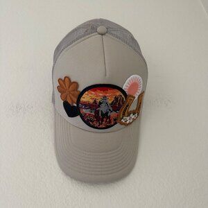 Nissin Cap Customized Trucker Hat Patch Western Country Cowboy O/S Grey